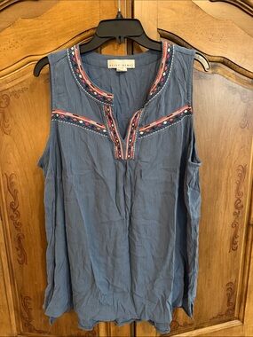 Kelly Renee Blue Embroidered Sleeveless Top